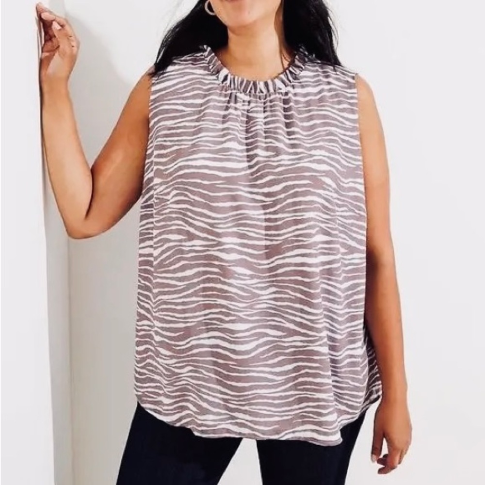Ann Taylor Loft NEW Zebra Print Sleeveless Ruffled Tie Back Blouse Top Sz XL 16